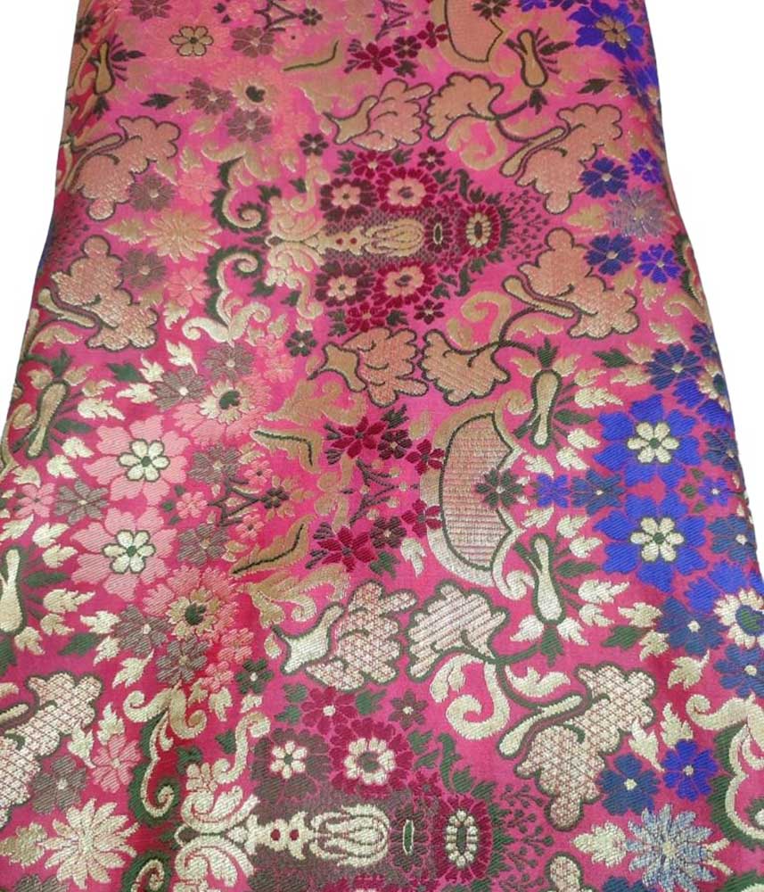 Pink Banarasi Kimkhwab Silk Meenakari Fabric ( 1 Mtr ) - Luxurion World