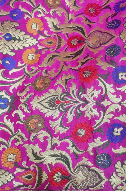Pink Banarasi Kimkhwab Silk Meenakari Fabric ( 1 Mtr ) - Luxurion World