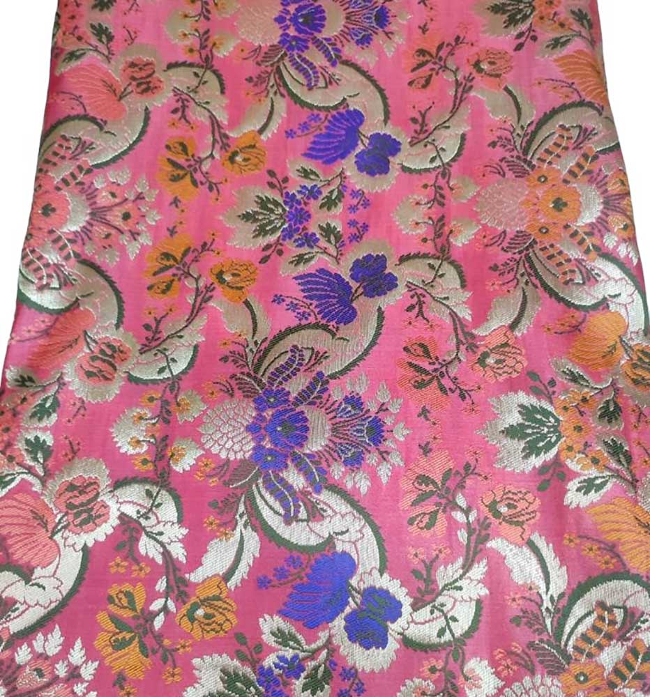 Pink Banarasi Kimkhwab Silk Meenakari Fabric ( 1 Mtr ) - Luxurion World