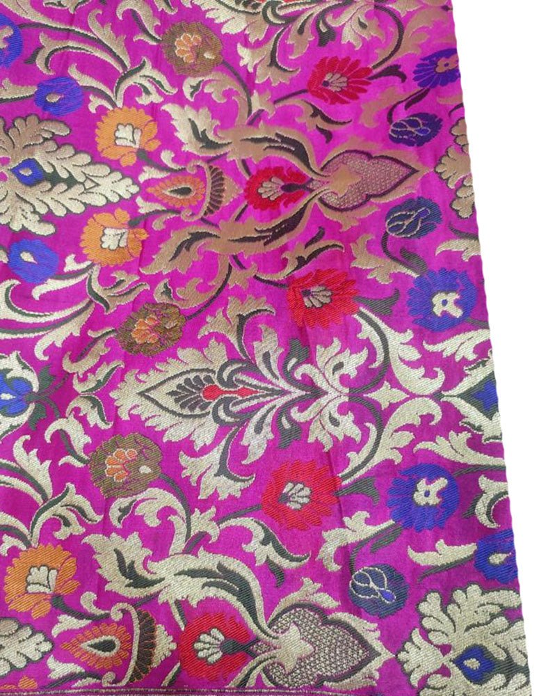 Pink Banarasi Kimkhwab Silk Meenakari Fabric ( 1 Mtr ) - Luxurion World