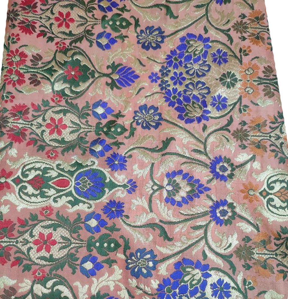 Pink Banarasi Kimkhwab Silk Meenakari Fabric ( 1 Mtr ) - Luxurion World