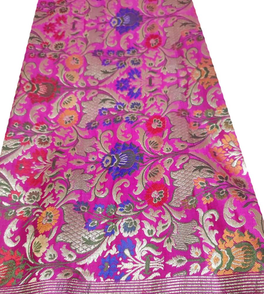 Pink Banarasi Kimkhwab Silk Meenakari Fabric ( 1 Mtr ) - Luxurion World