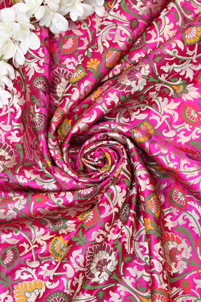 Exquisite Pink Banarasi Kimkhwab Silk Meenakari Fabric - 5 Mtr - Luxurion World