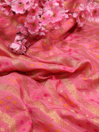 Pink Banarasi Meenakari Bandhani Design Silk Fabric ( 1 Mtr ) - Luxurion World