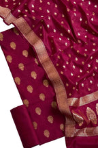 Pink Banarasi Moonga Silk Three Piece Unstitched Suit Set - Luxurion World
