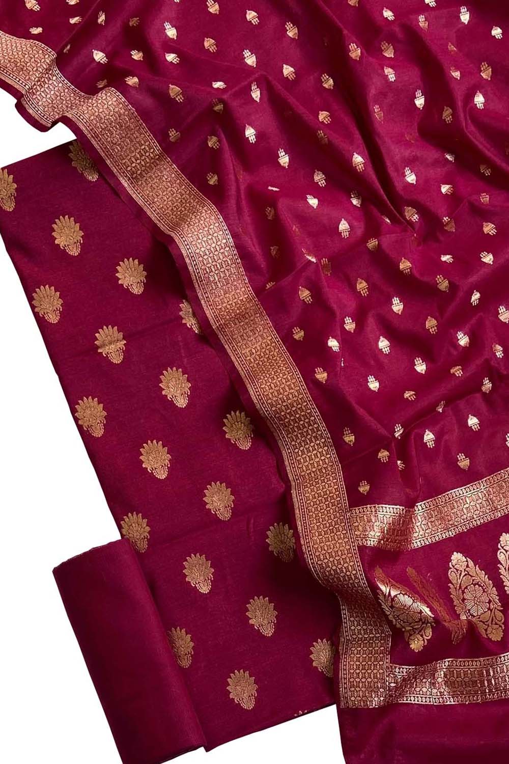 Pink Banarasi Moonga Silk Three Piece Unstitched Suit Set - Luxurion World