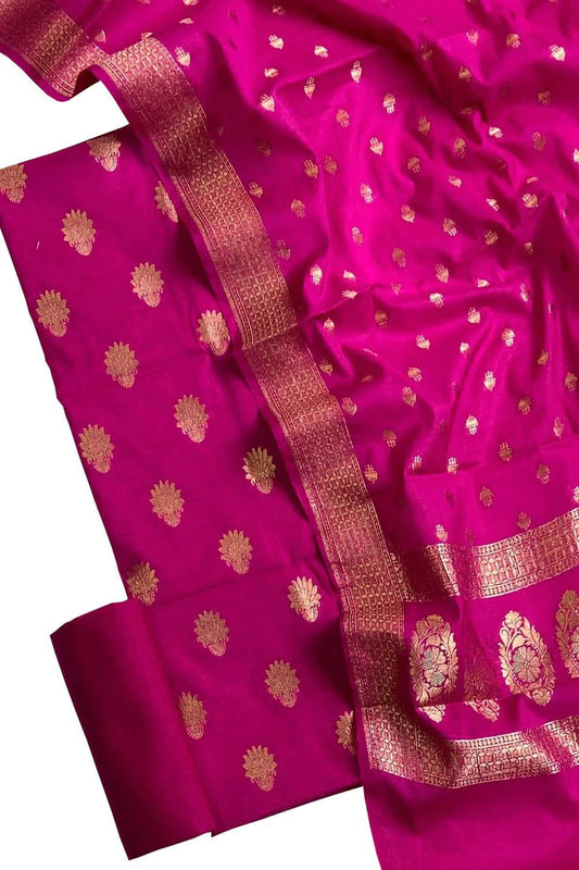 Pink Banarasi Moonga Silk Three Piece Unstitched Suit Set - Luxurion World