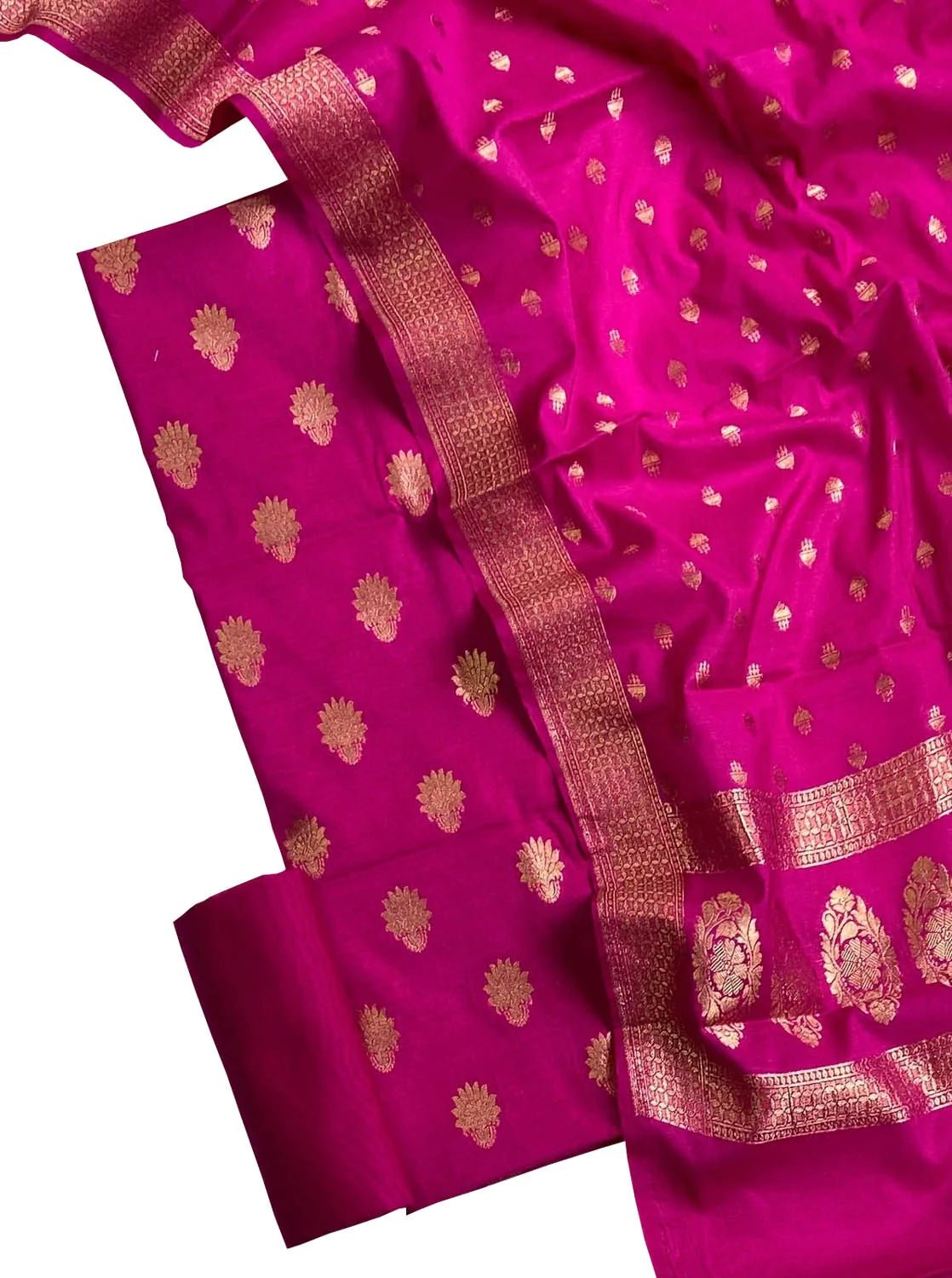 Pink Banarasi Moonga Silk Three Piece Unstitched Suit Set - Luxurion World