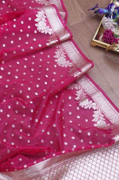 Stunning Pink Banarasi Organza Dupatta - Perfect for Ethnic Attire - Luxurion World