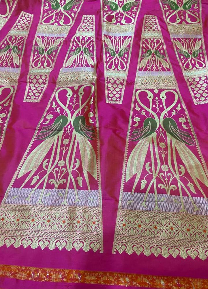 Pink Banarasi Pure Katan Silk Unstitched Lehenga Set - Luxurion World