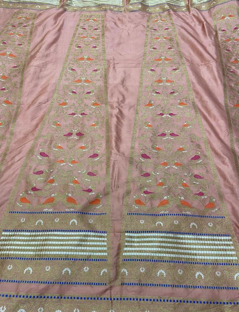 Pink Banarasi Pure Katan Silk Unstitched Lehenga Set - Luxurion World