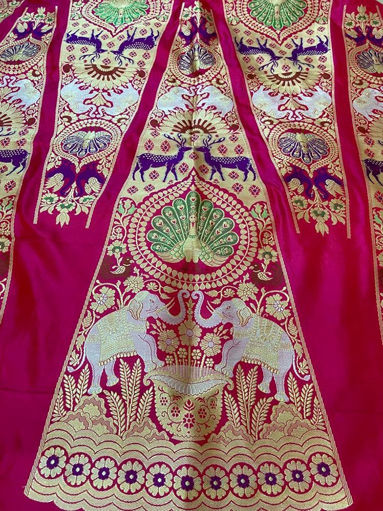Pink Banarasi Pure Katan Silk Unstitched Lehenga Set - Luxurion World