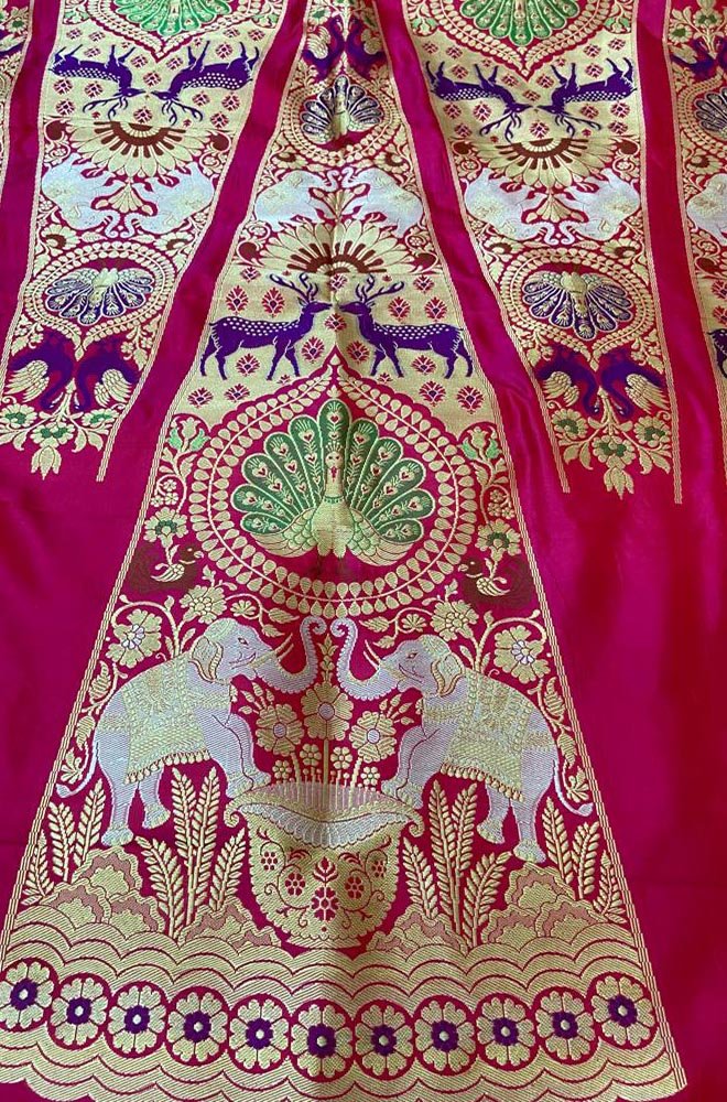 Pink Banarasi Pure Katan Silk Unstitched Lehenga Set - Luxurion World