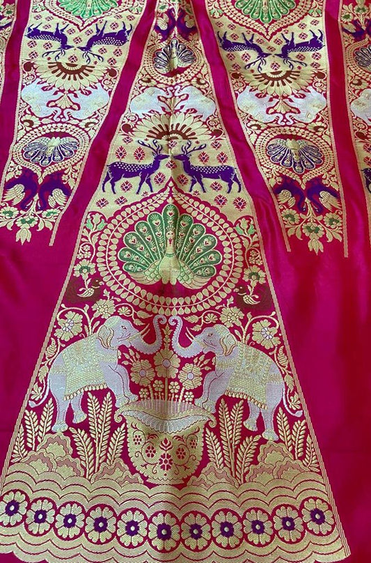 Pink Banarasi Pure Katan Silk Unstitched Lehenga Set - Luxurion World