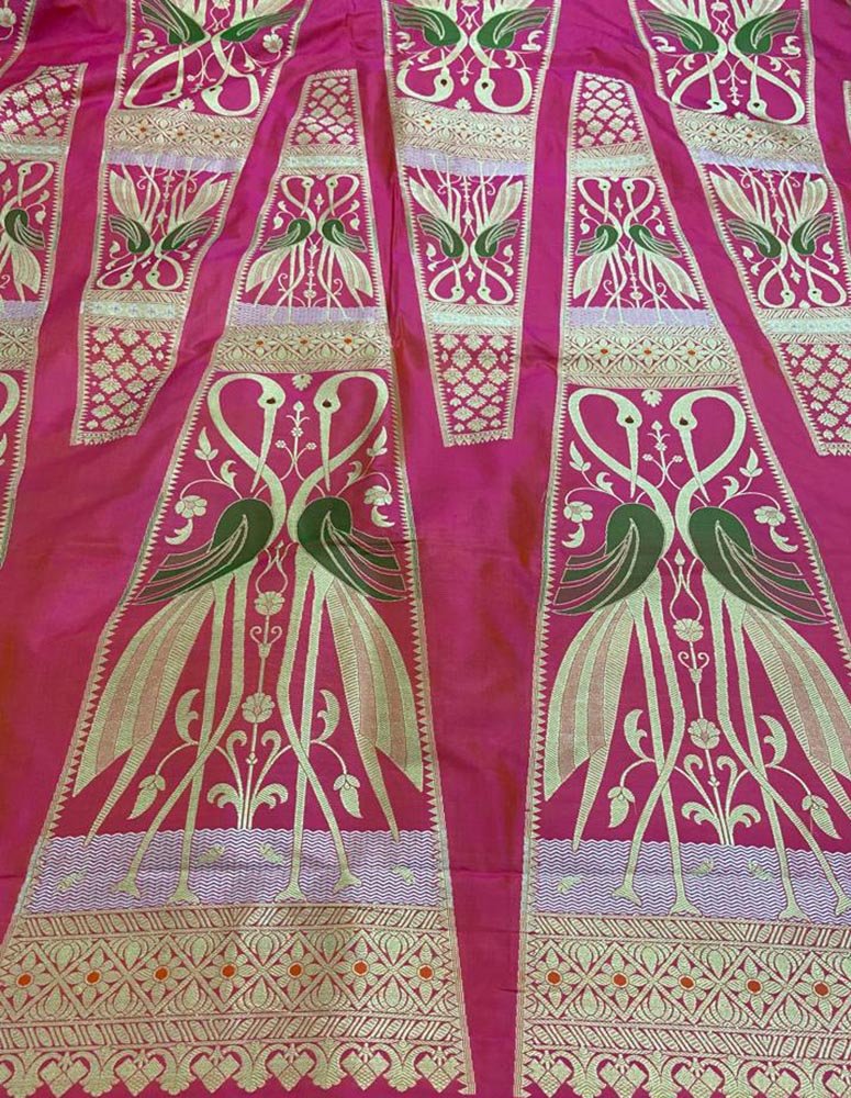 Pink Banarasi Pure Katan Silk Unstitched Lehenga Set - Luxurion World