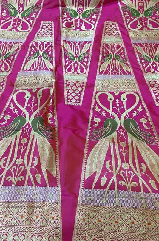Pink Banarasi Pure Katan Silk Unstitched Lehenga Set - Luxurion World
