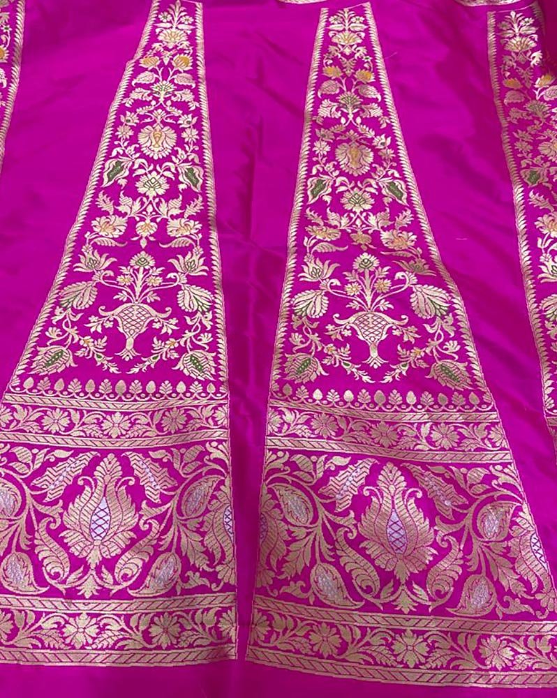 Pink Banarasi Pure Katan Silk Unstitched Lehenga Set - Luxurion World