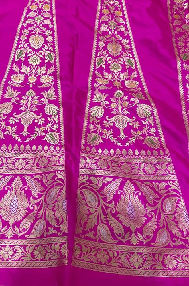 Pink Banarasi Pure Katan Silk Unstitched Lehenga Set - Luxurion World