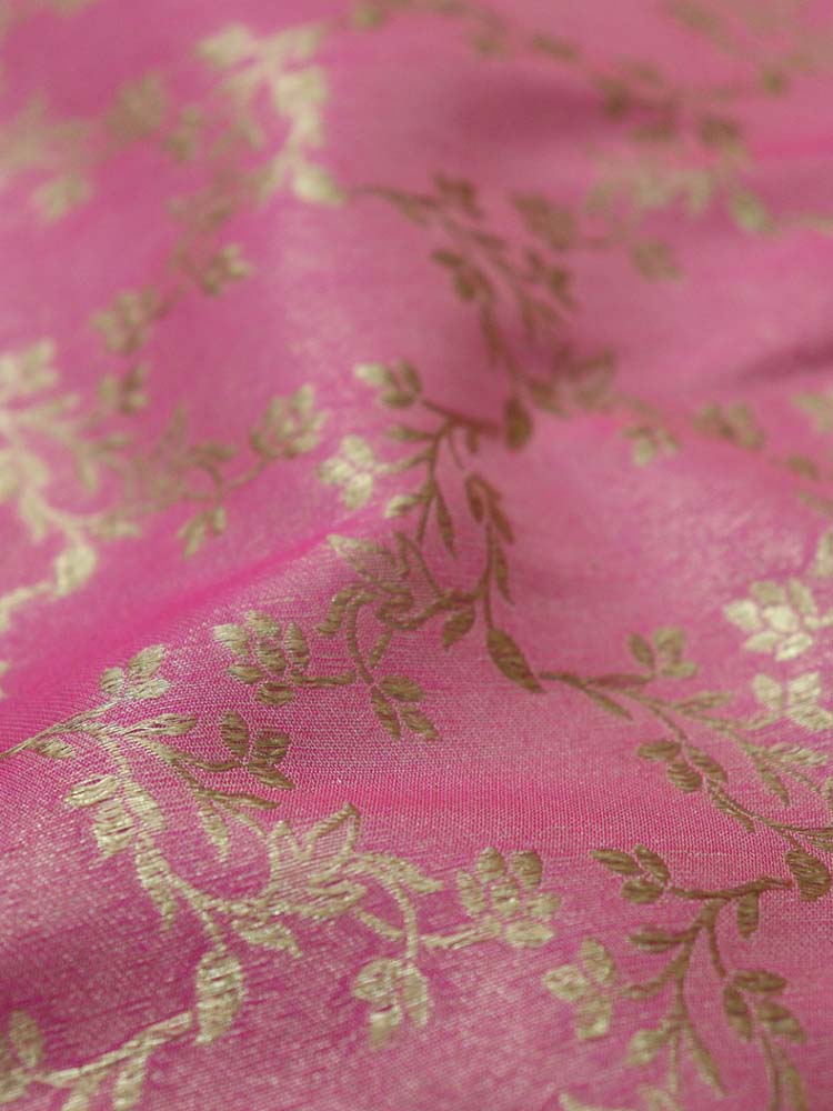 Pink Banarasi Reversible Tissue Silk Fabric ( 1Mtr ) - Luxurion World