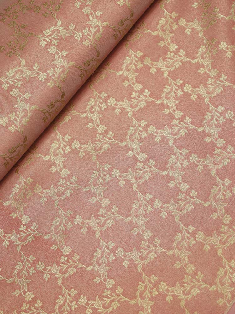 Pink Banarasi Reversible Tissue Silk Fabric ( 1Mtr ) - Luxurion World