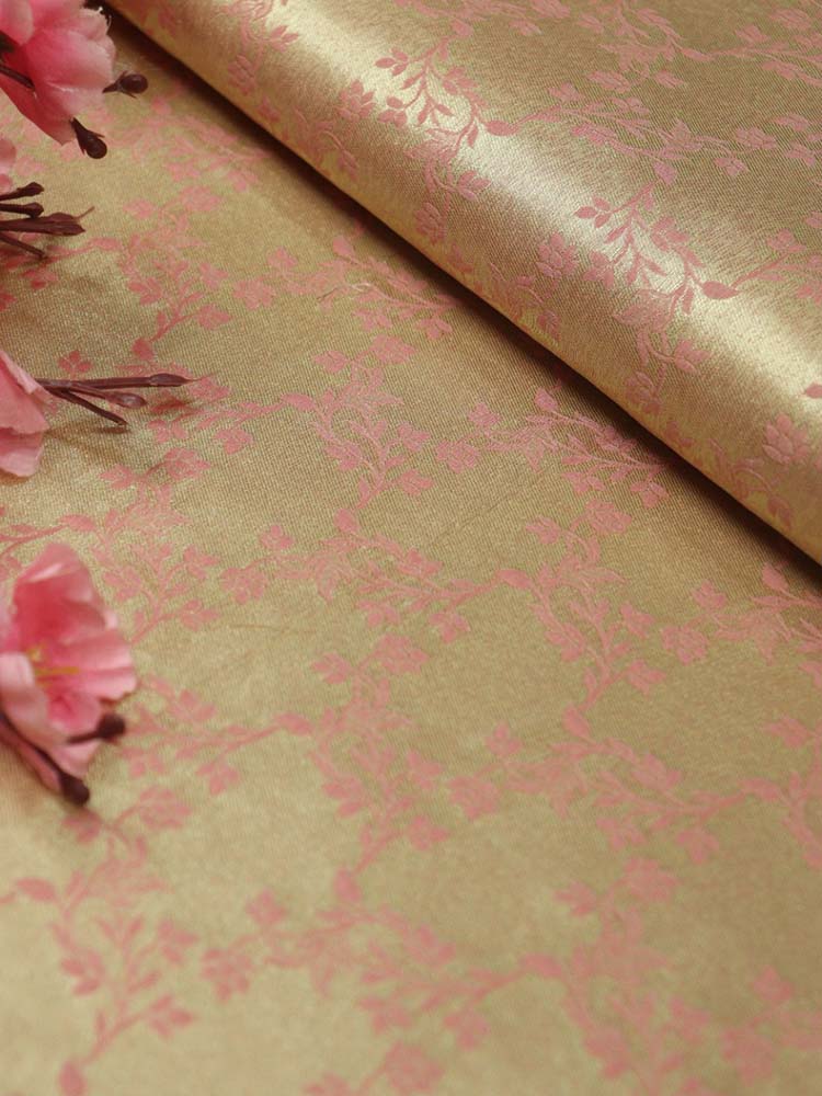 Pink Banarasi Reversible Tissue Silk Fabric ( 1Mtr ) - Luxurion World