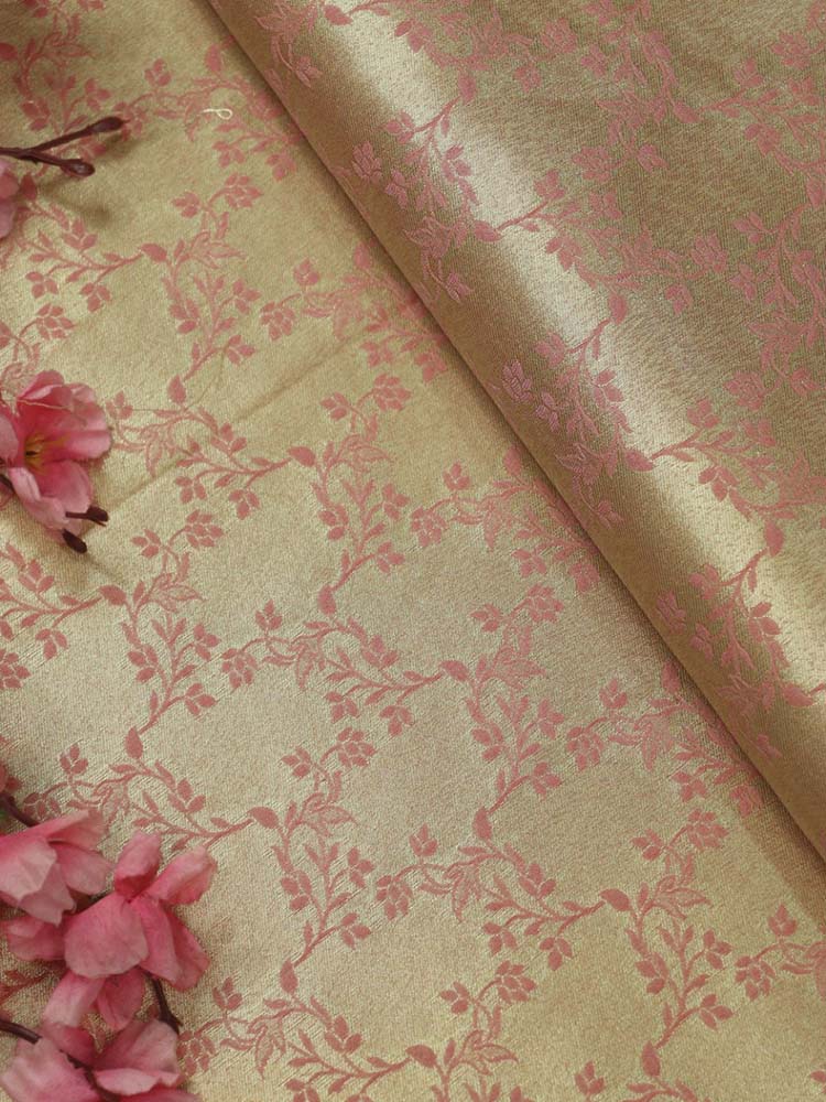 Pink Banarasi Reversible Tissue Silk Fabric ( 1Mtr ) - Luxurion World