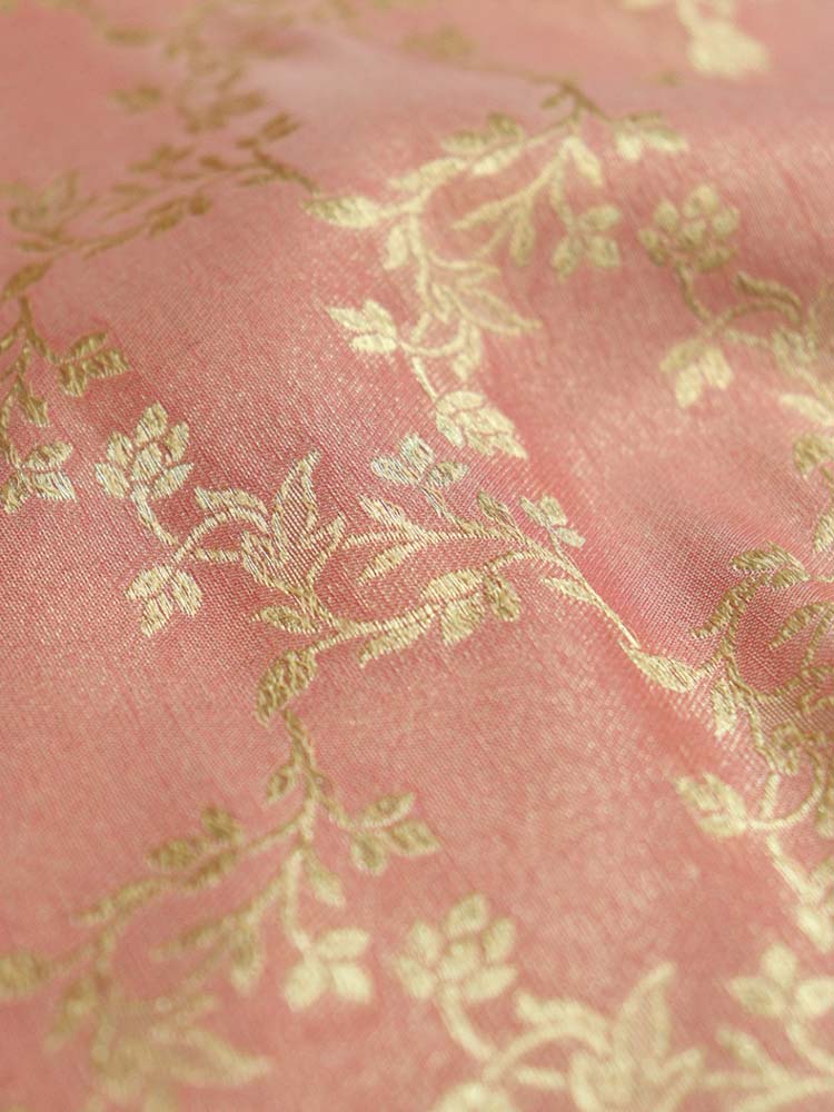 Pink Banarasi Reversible Tissue Silk Fabric ( 1Mtr ) - Luxurion World