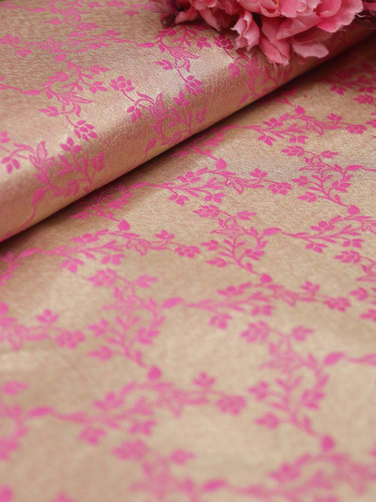 Pink Banarasi Reversible Tissue Silk Fabric ( 1Mtr ) - Luxurion World