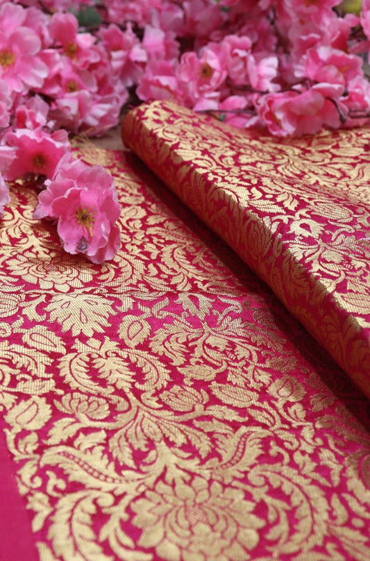 Pink Banarasi Silk Brocade Fabric ( 0.90 Mtr ) - Luxurion World