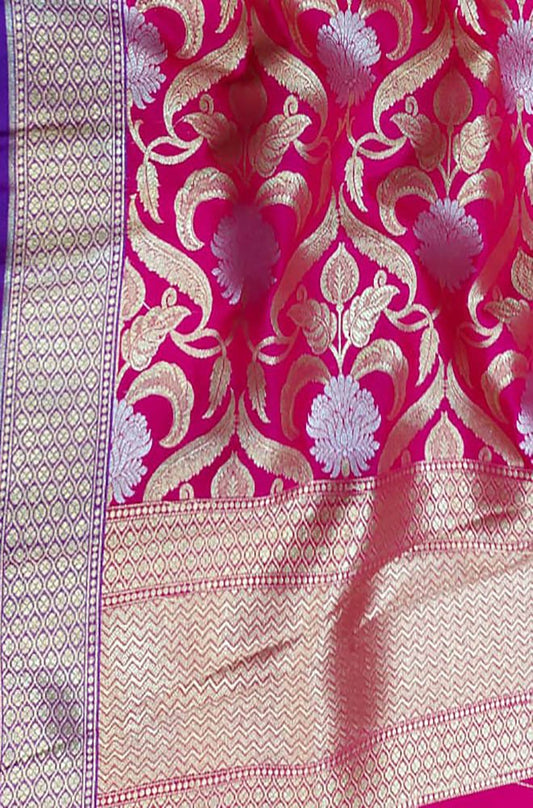 Pink Banarasi Silk Dupatta - Luxurion World