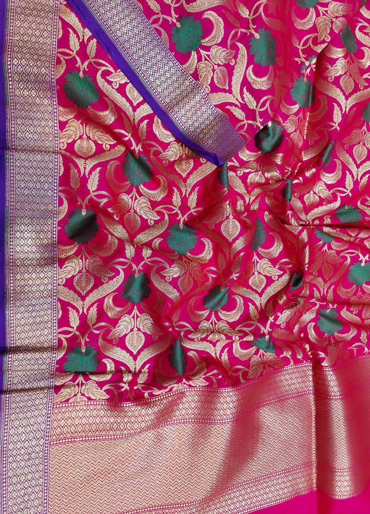 Pink Banarasi Silk Dupatta - Luxurion World