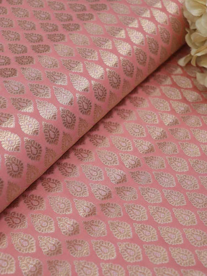 Pink Banarasi Silk Fabric ( 1 Mtr ) Luxurionworld