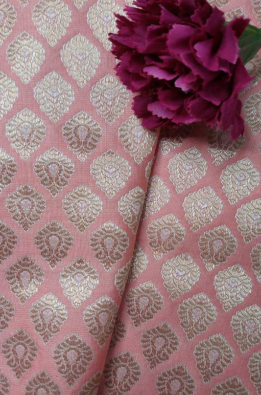 Pink Banarasi Silk Fabric ( 1 Mtr ) - Luxurion World
