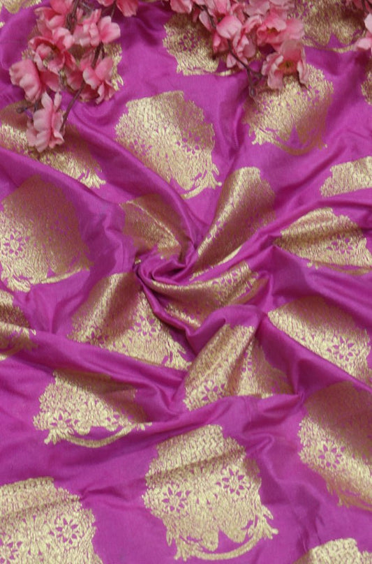 Pink Banarasi Silk Fabric (1 Mtr) - Luxurion World