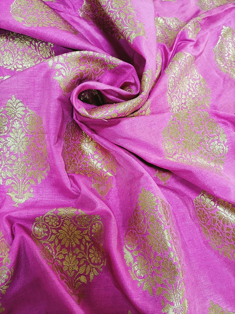 Pink Banarasi Silk Fabric (1 Mtr) - Luxurion World