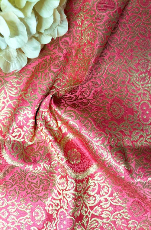 Pink Banarasi Silk Fabric ( 1 Mtr ) - Luxurion World