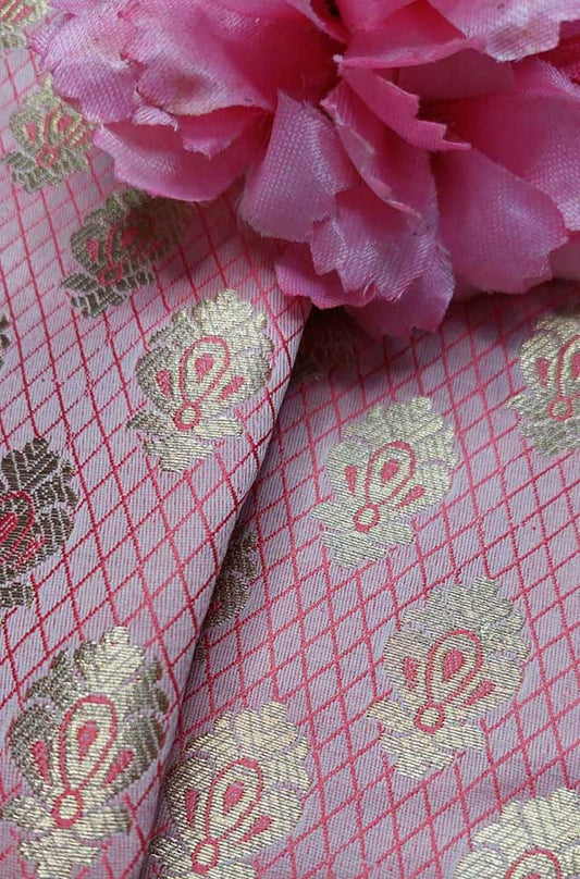 Pink Banarasi Silk Fabric ( 1 Mtr ) - Luxurion World