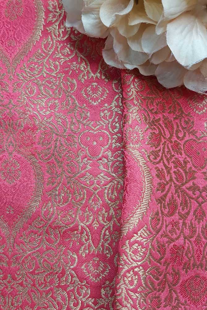Pink Banarasi Silk Fabric ( 1 Mtr ) - Luxurion World