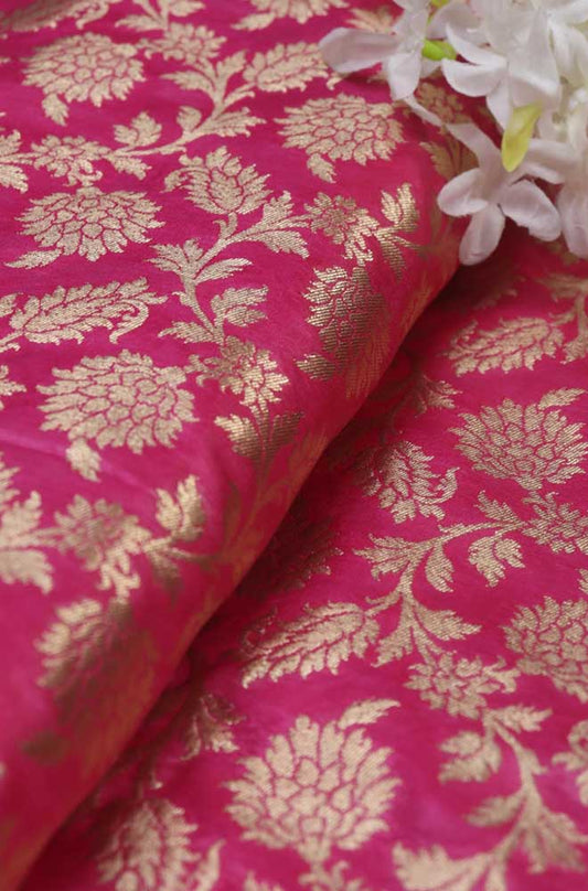 Pink Banarasi Silk Fabric ( 1 Mtr ) - Luxurion World