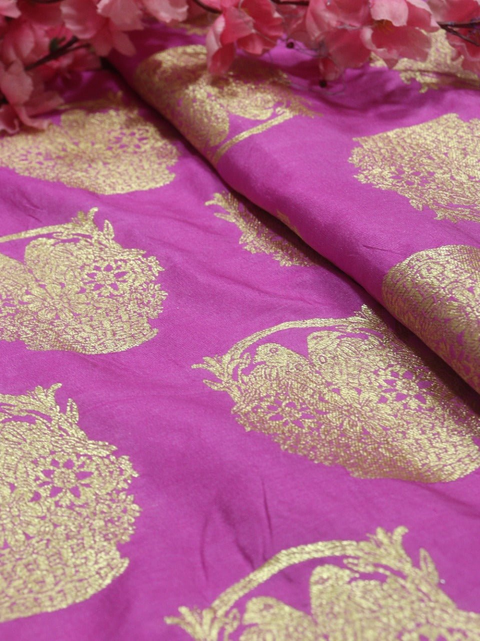 Pink Banarasi Silk Fabric (1 Mtr) - Luxurion World