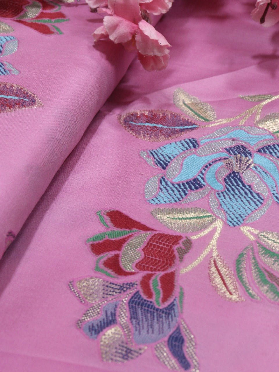 Pink Banarasi Silk Fabric (1 Mtr) - Luxurion World