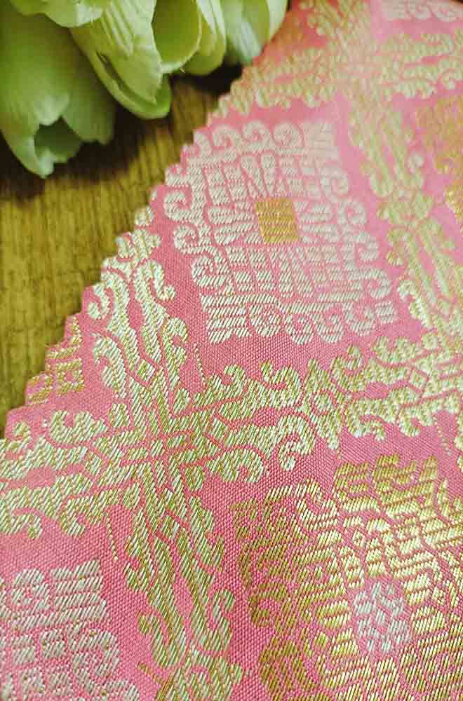 Pink Banarasi Silk Fabric (  1 Mtr ) - Luxurion World