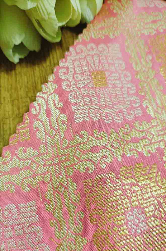Pink Banarasi Silk Fabric (  1 Mtr ) - Luxurion World