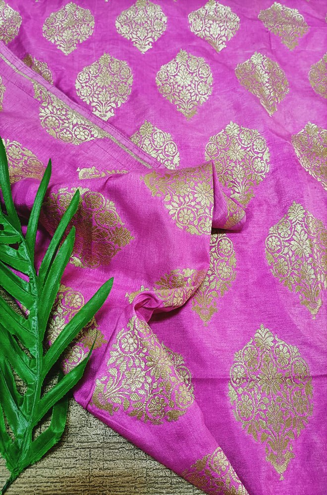 Pink Banarasi Silk Fabric (1 Mtr) - Luxurion World