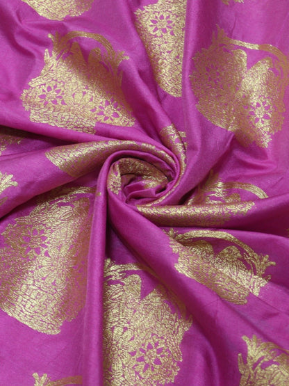 Pink Banarasi Silk Fabric (1 Mtr) - Luxurion World