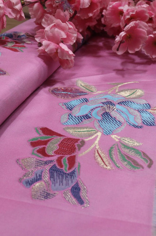 Pink Banarasi Silk Fabric (1 Mtr) - Luxurion World