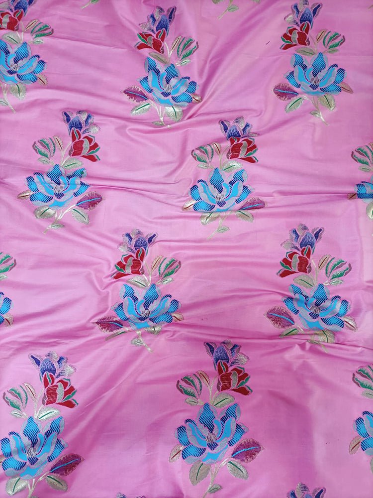 Pink Banarasi Silk Fabric (1Mtr) - Luxurion World