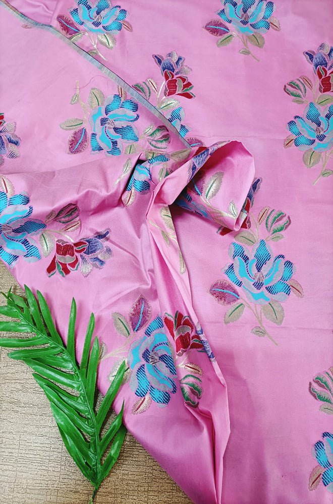 Pink Banarasi Silk Fabric (1Mtr) - Luxurion World