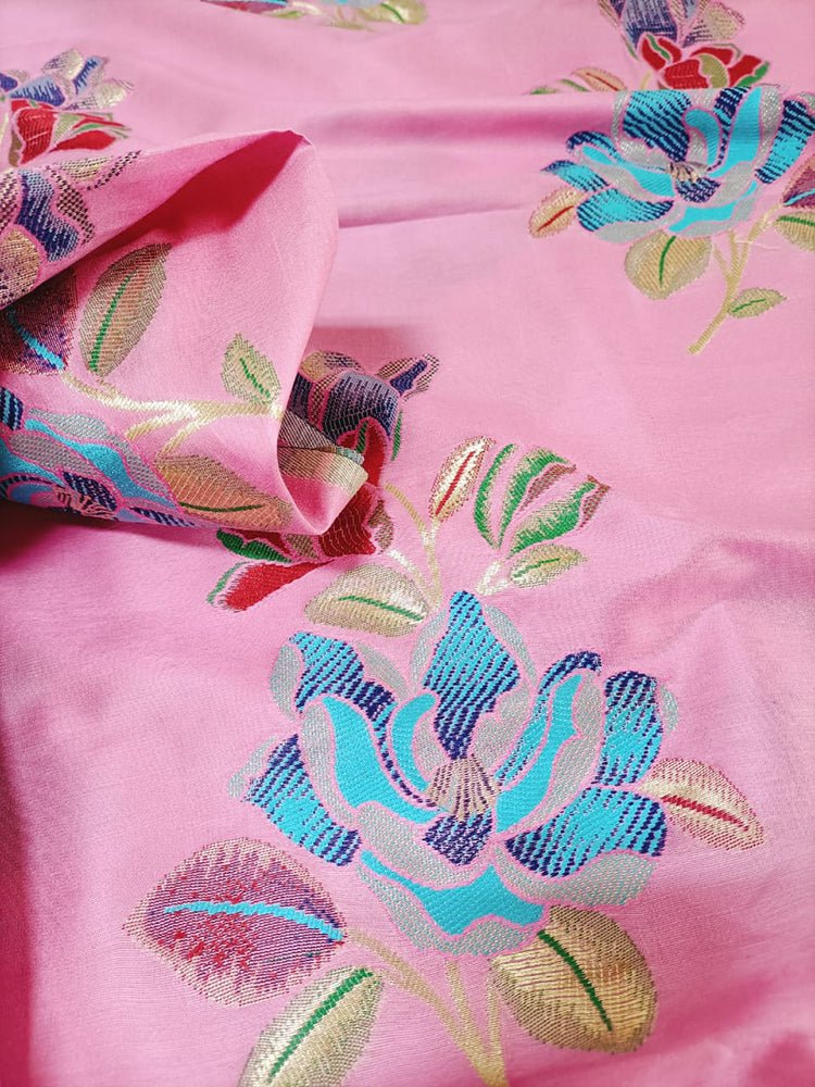 Pink Banarasi Silk Fabric (1Mtr) - Luxurion World