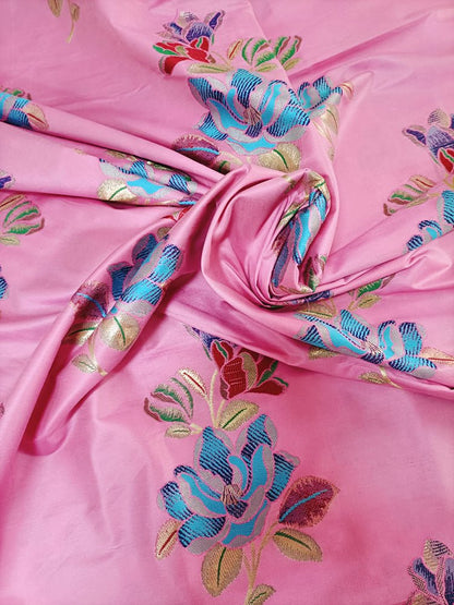 Pink Banarasi Silk Fabric (1Mtr) - Luxurion World